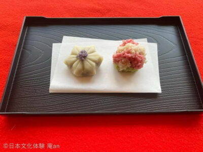 Japanese Traditional Sweets making and Tea Ceremony - Nerikiri wagashi: coloring bean paste and shaping seasonal art