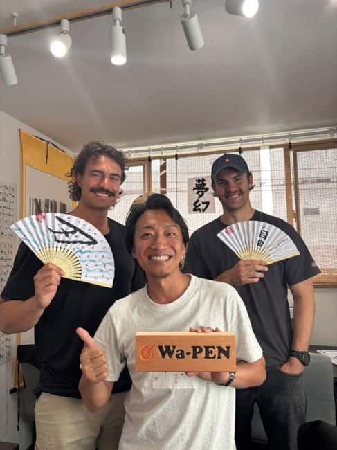 Tokyo:Calligraphy &Make your original folding fan in Asakusa - Meeting Your Instructor and Getting Set Up (Fude, Ink, and Apron Mode)