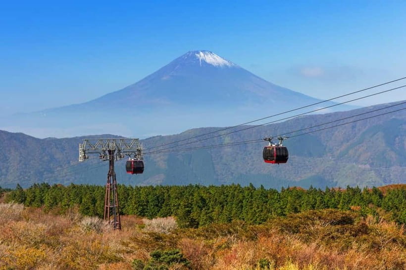 Tokyo:Sea of Mount Fuji, Hakone Ropeway, Ōwakudani, Enoshima - Hakone Ropeway above Ōwakudani’s steam: the view gets taller fast