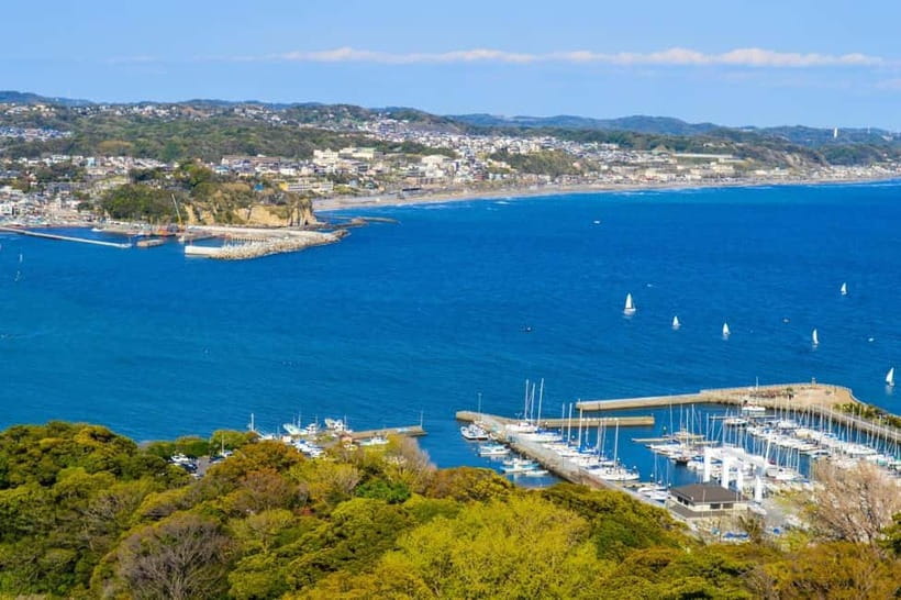 Tokyo:Sea of Mount Fuji, Hakone Ropeway, Ōwakudani, Enoshima - Enoshima island: shrine steps, sea views, and food on the path